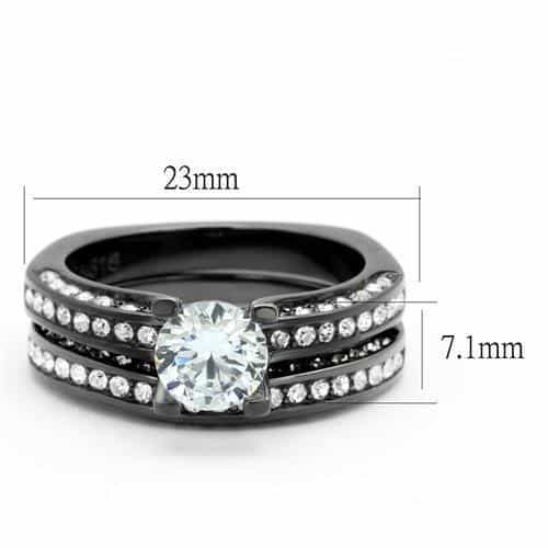 Stainless Steel Dark CZ Solitaire Channel Bridal Set Ring view 7