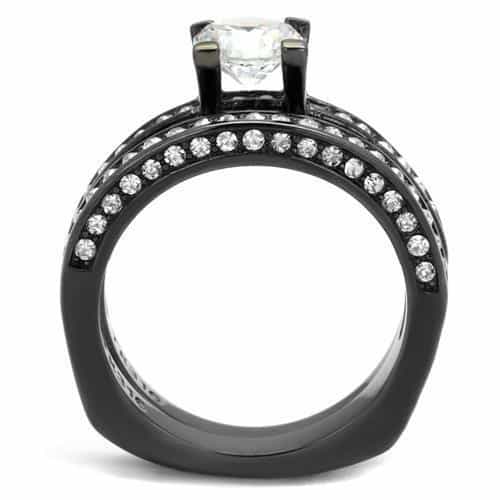 Stainless Steel Dark CZ Solitaire Channel Bridal Set Ring view 8