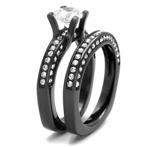 Stainless Steel Dark CZ Solitaire Channel Bridal Set Ring view 9