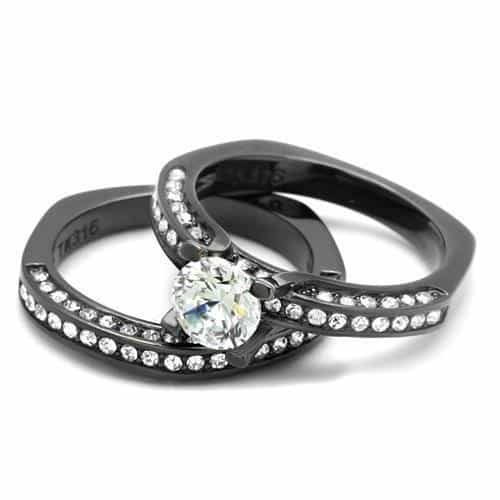 Stainless Steel Dark CZ Solitaire Channel Bridal Set Ring view 10