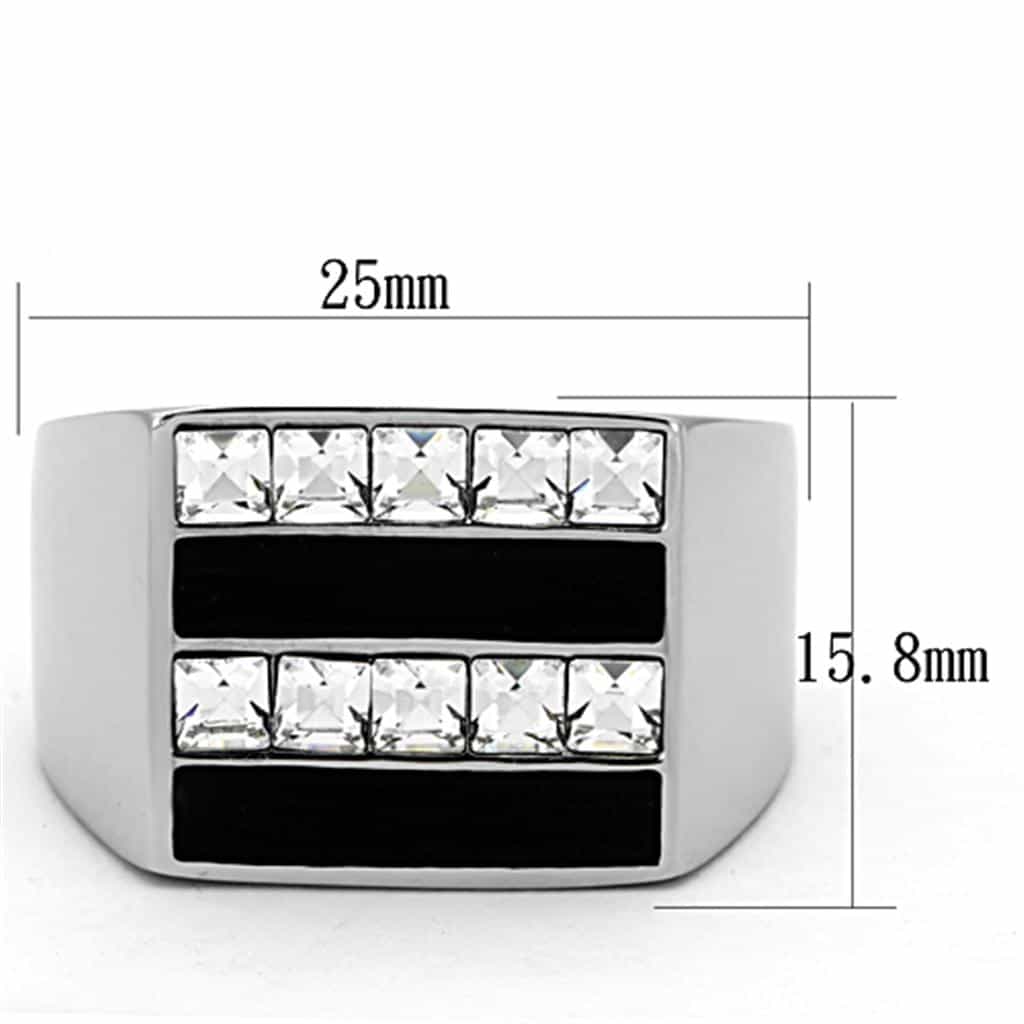 Stainless Steel Black Onyx CZ Double Row Mens Signet Ring view 6