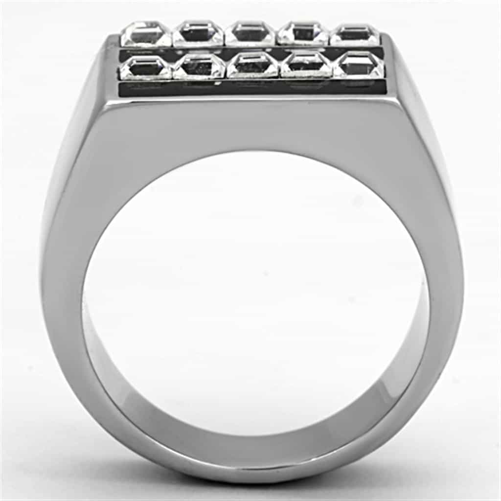 Stainless Steel Black Onyx CZ Double Row Mens Signet Ring view 7