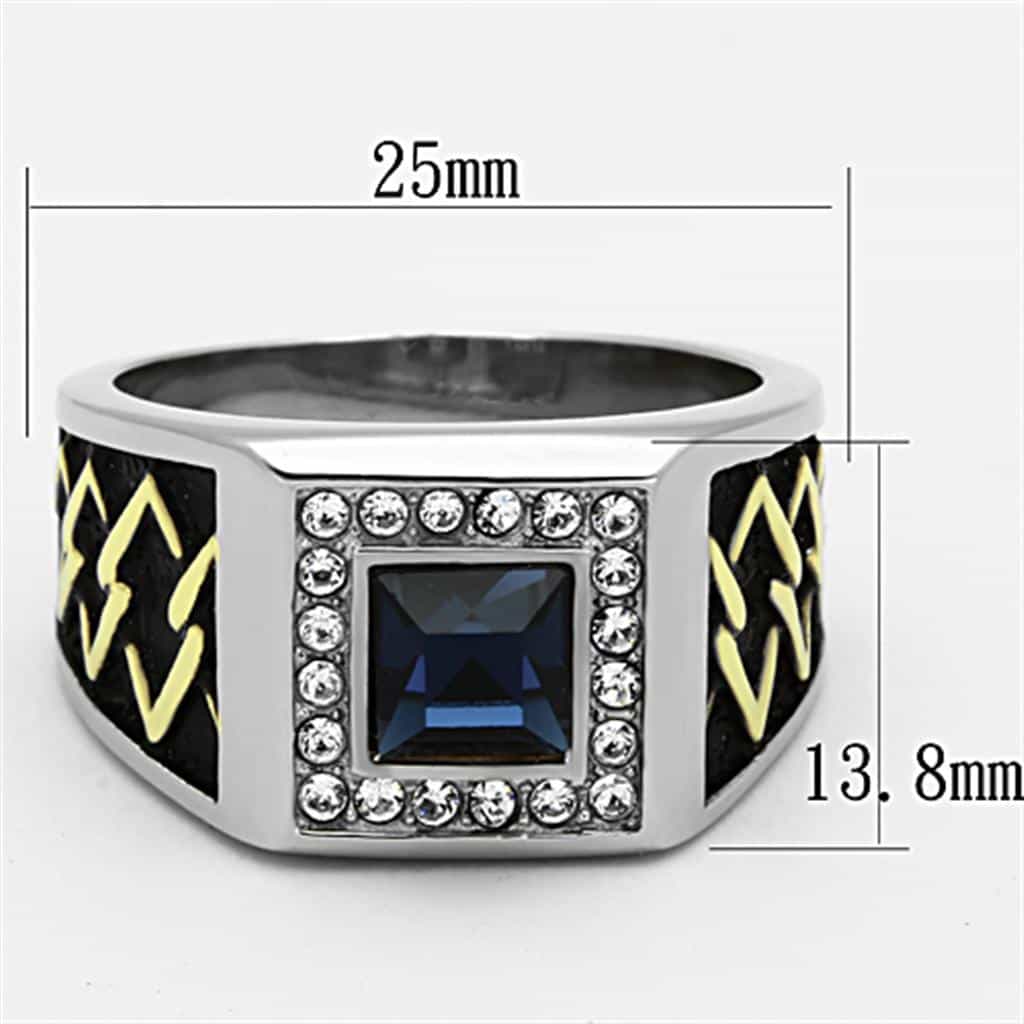 Stainless Steel Sapphire CZ Square Signet Ring view 2