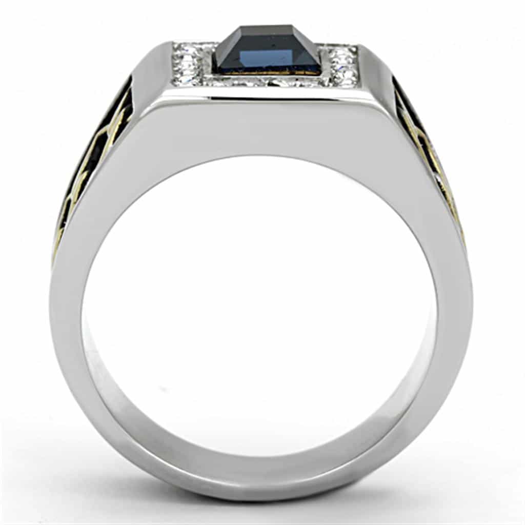 Stainless Steel Sapphire CZ Square Signet Ring view 7