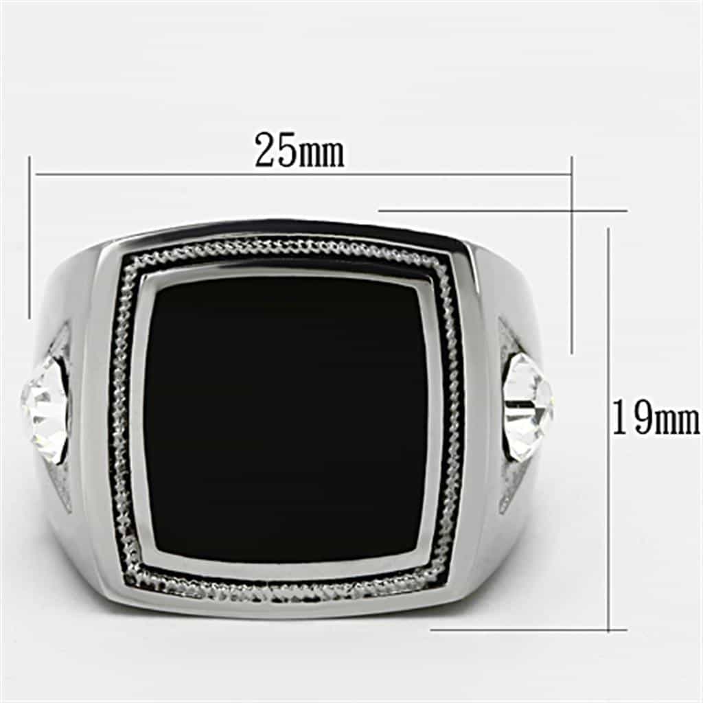 Stainless Steel Black Onyx Square Milgrain Mens Signet Ring view 2