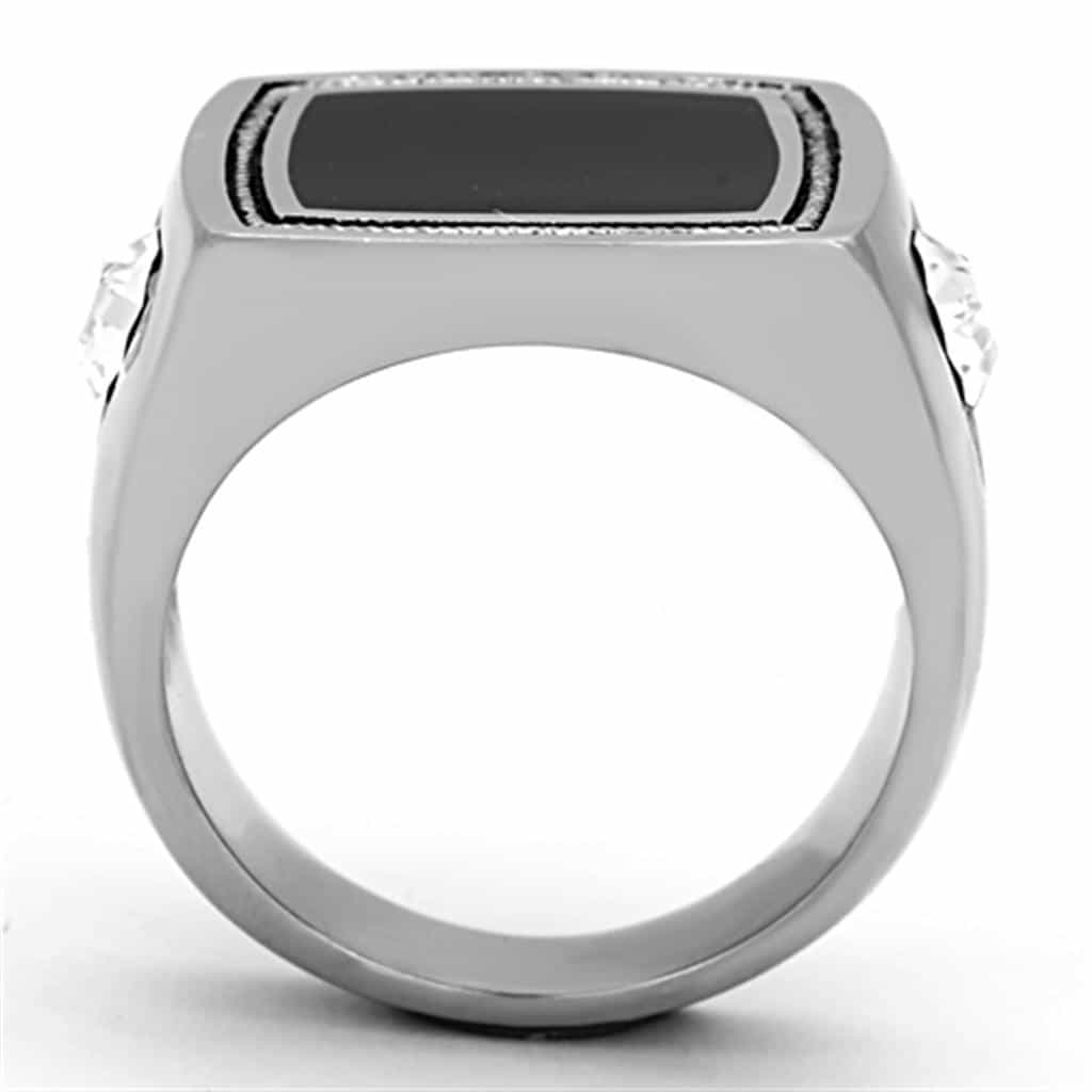 Stainless Steel Black Onyx Square Milgrain Mens Signet Ring view 3