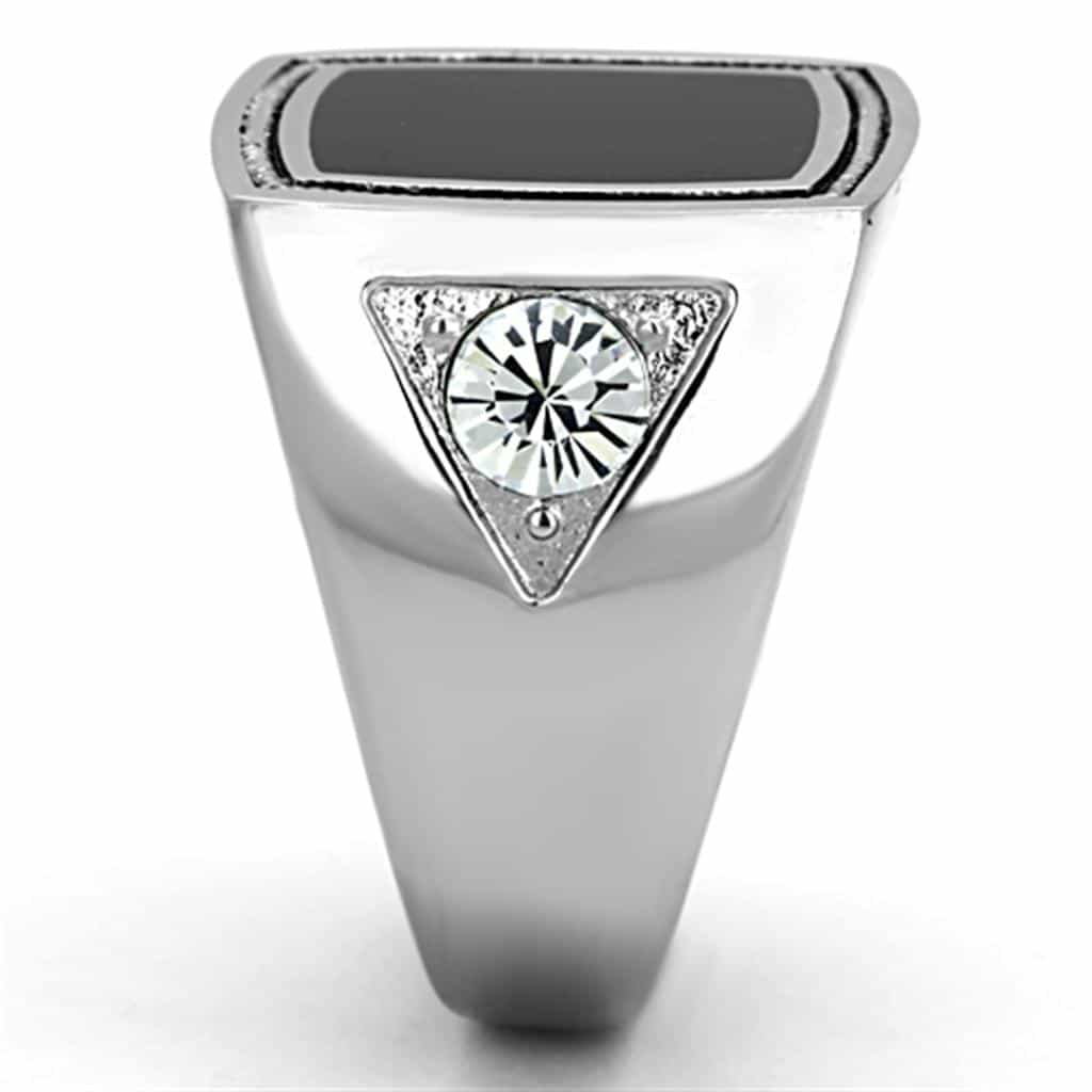 Stainless Steel Black Onyx Square Milgrain Mens Signet Ring view 4