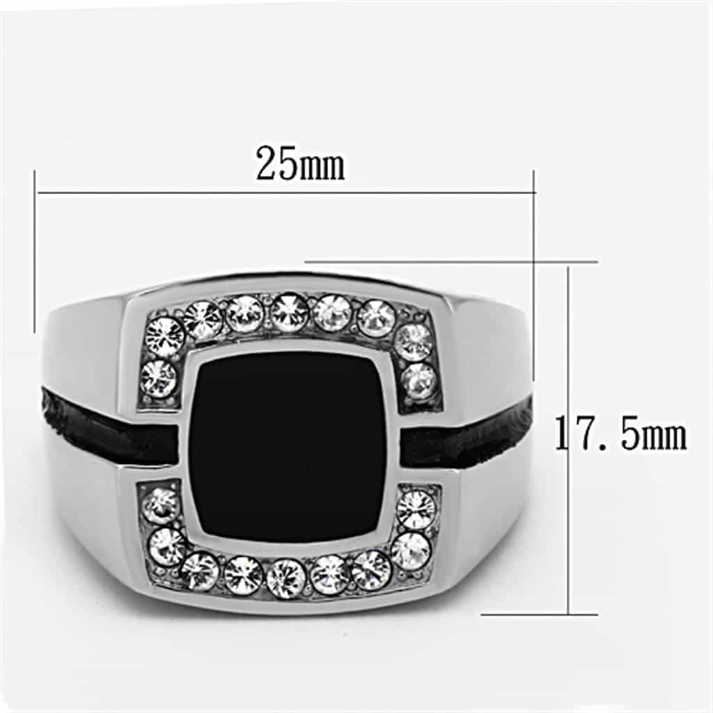 Stainless Steel Black Onyx CZ Pave Square Mens Signet Ring view 6