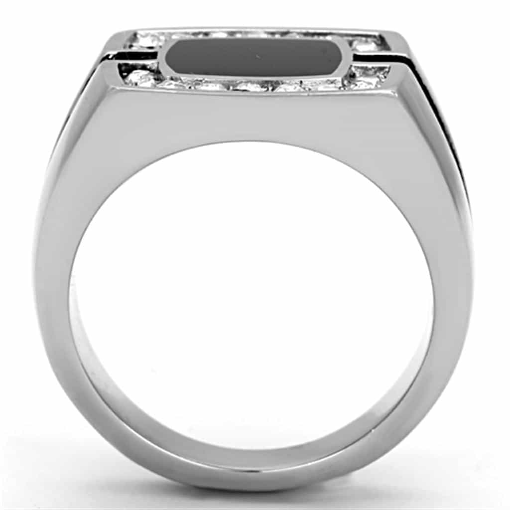 Stainless Steel Black Onyx CZ Pave Square Mens Signet Ring view 7