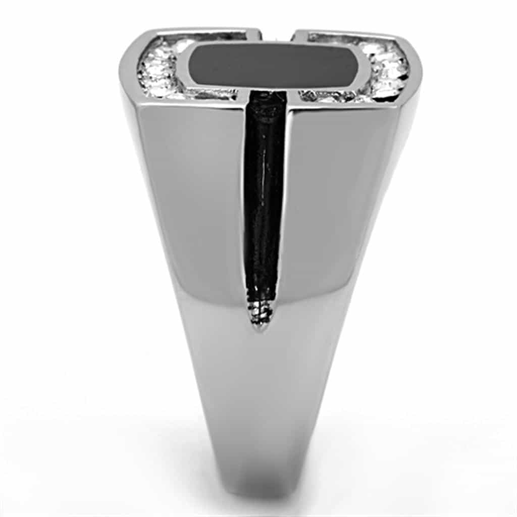 Stainless Steel Black Onyx CZ Pave Square Mens Signet Ring view 8