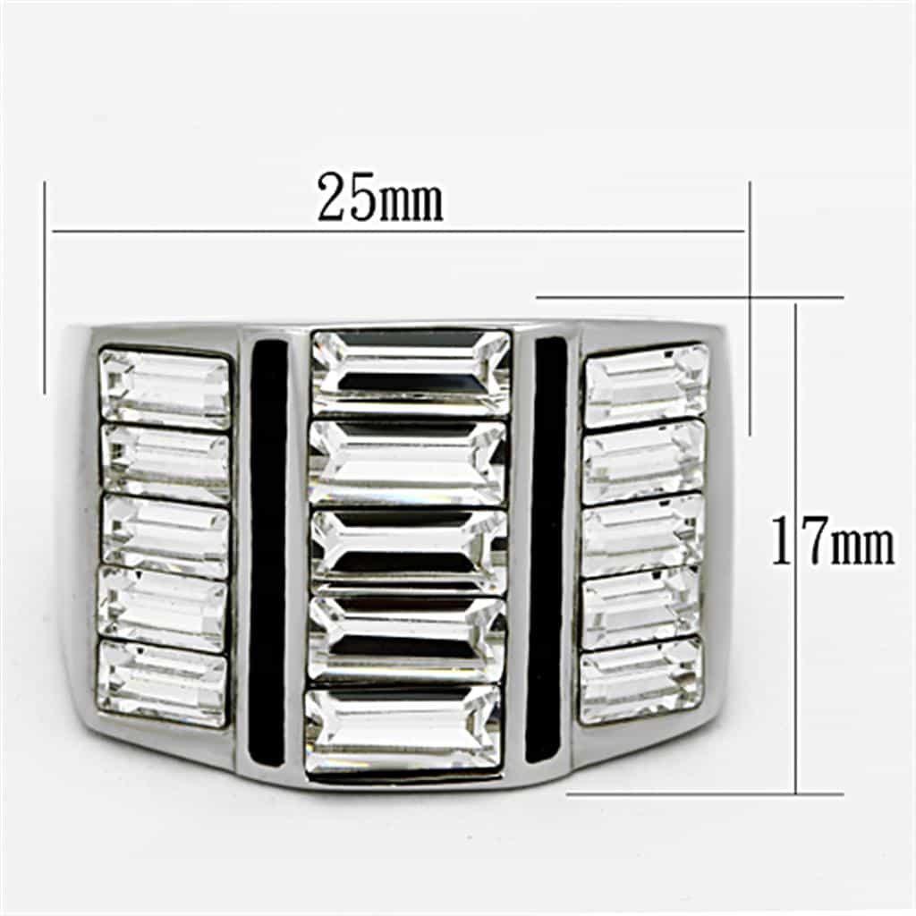 Stainless Steel CZ Baguette Channel Black Stripe Mens Signet Ring view 2