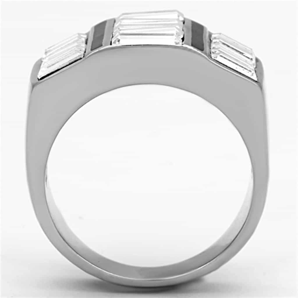 Stainless Steel CZ Baguette Channel Black Stripe Mens Signet Ring view 7