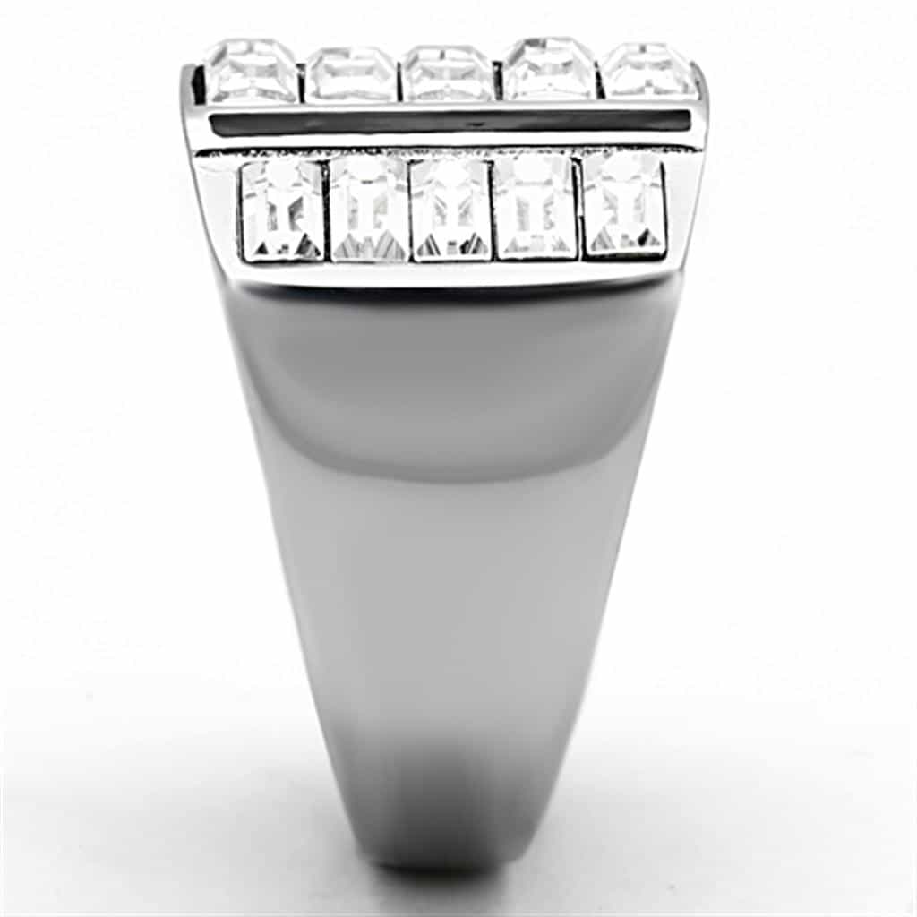 Stainless Steel CZ Baguette Channel Black Stripe Mens Signet Ring view 4