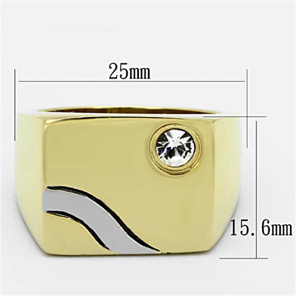 Stainless Steel Gold Polished CZ Bezel Wave Mens Signet Ring view 6