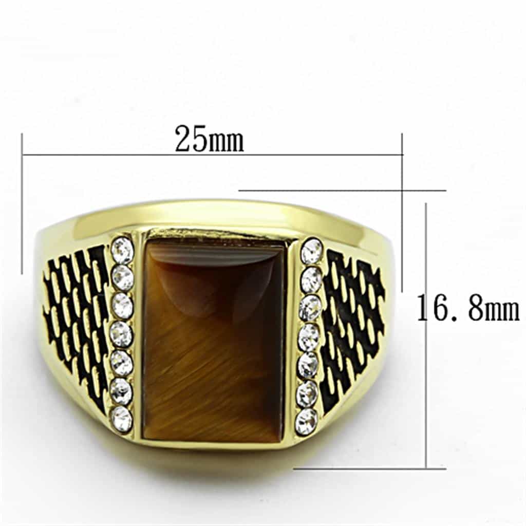 Stainless Steel Gold Tiger Eye Square CZ Pave Mens Signet Ring view 2