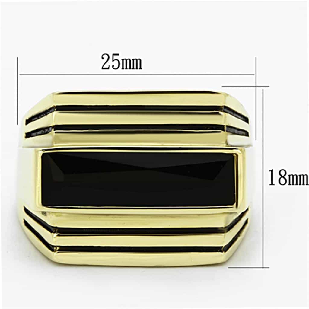 Stainless Steel Gold Black Onyx Rectangle Stripe Mens Signet Ring view 2