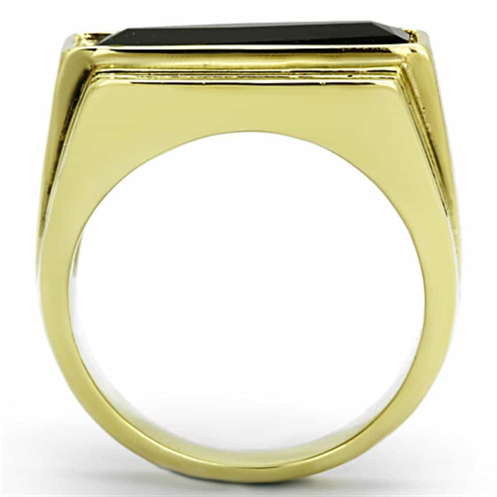 Stainless Steel Gold Black Onyx Rectangle Stripe Mens Signet Ring view 7