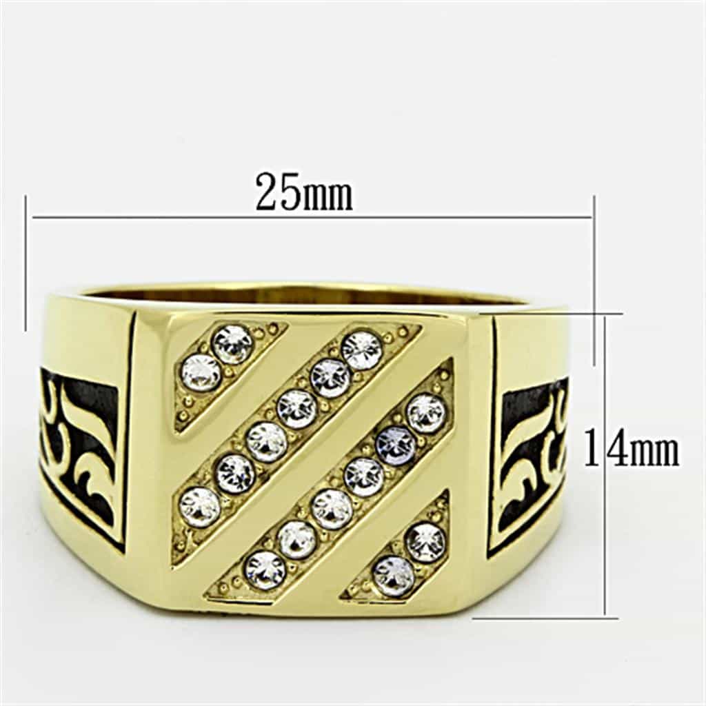 Stainless Steel Gold CZ Diagonal Stripe Scroll Mens Signet Ring view 6