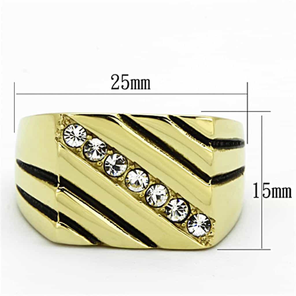 Stainless Steel Gold CZ Diagonal Channel Stripe Mens Signet Ring view 6