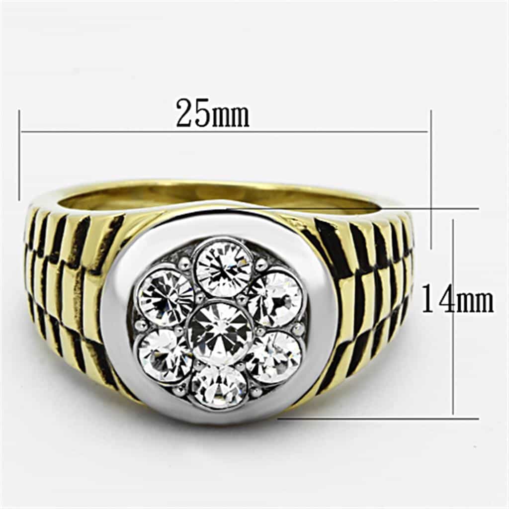 Stainless Steel CZ Cluster Round Scroll Mens Signet Ring view 6