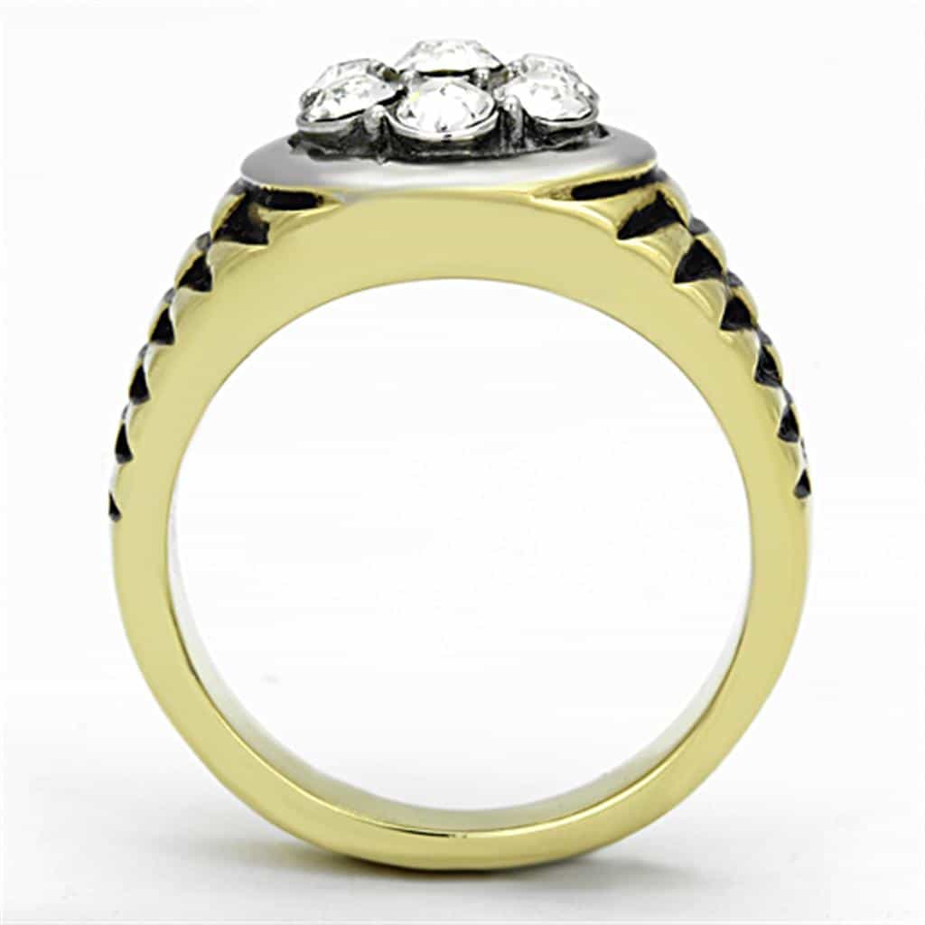 Stainless Steel CZ Cluster Round Scroll Mens Signet Ring view 3