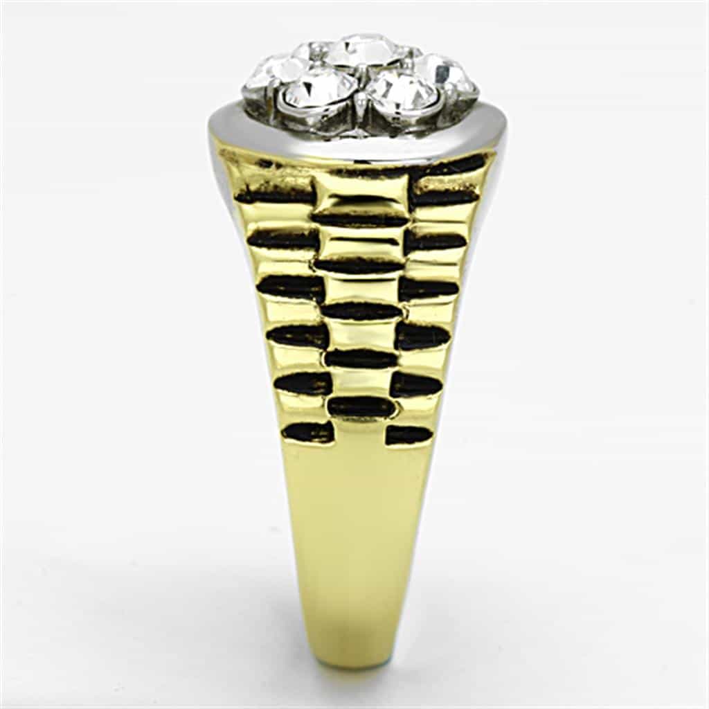 Stainless Steel CZ Cluster Round Scroll Mens Signet Ring view 8