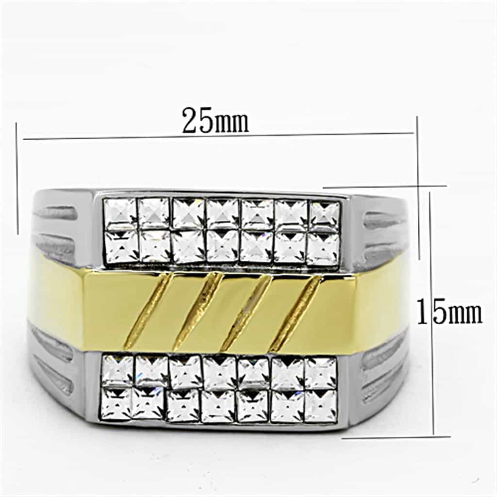 Stainless Steel Two Tone Gold CZ Princess Channel Mens Ring view 6