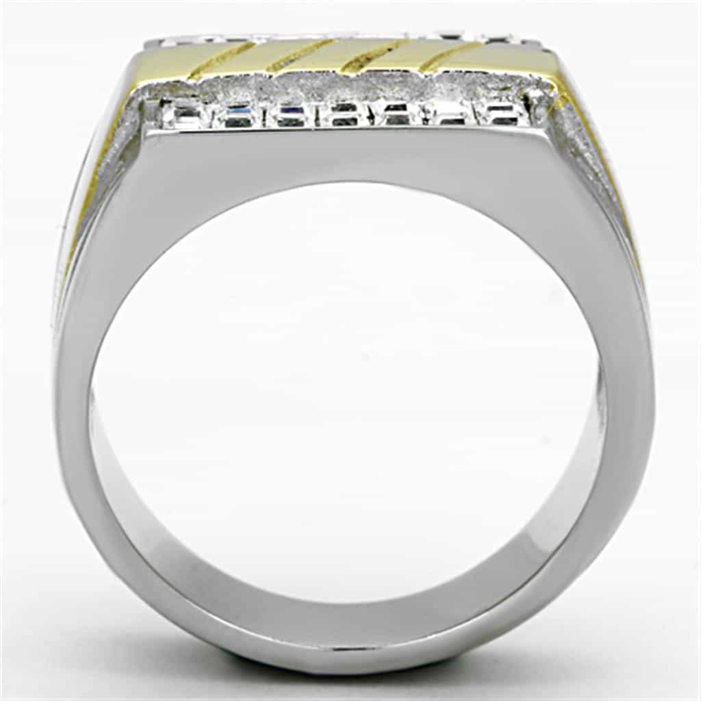 Stainless Steel Two Tone Gold CZ Princess Channel Mens Ring view 7