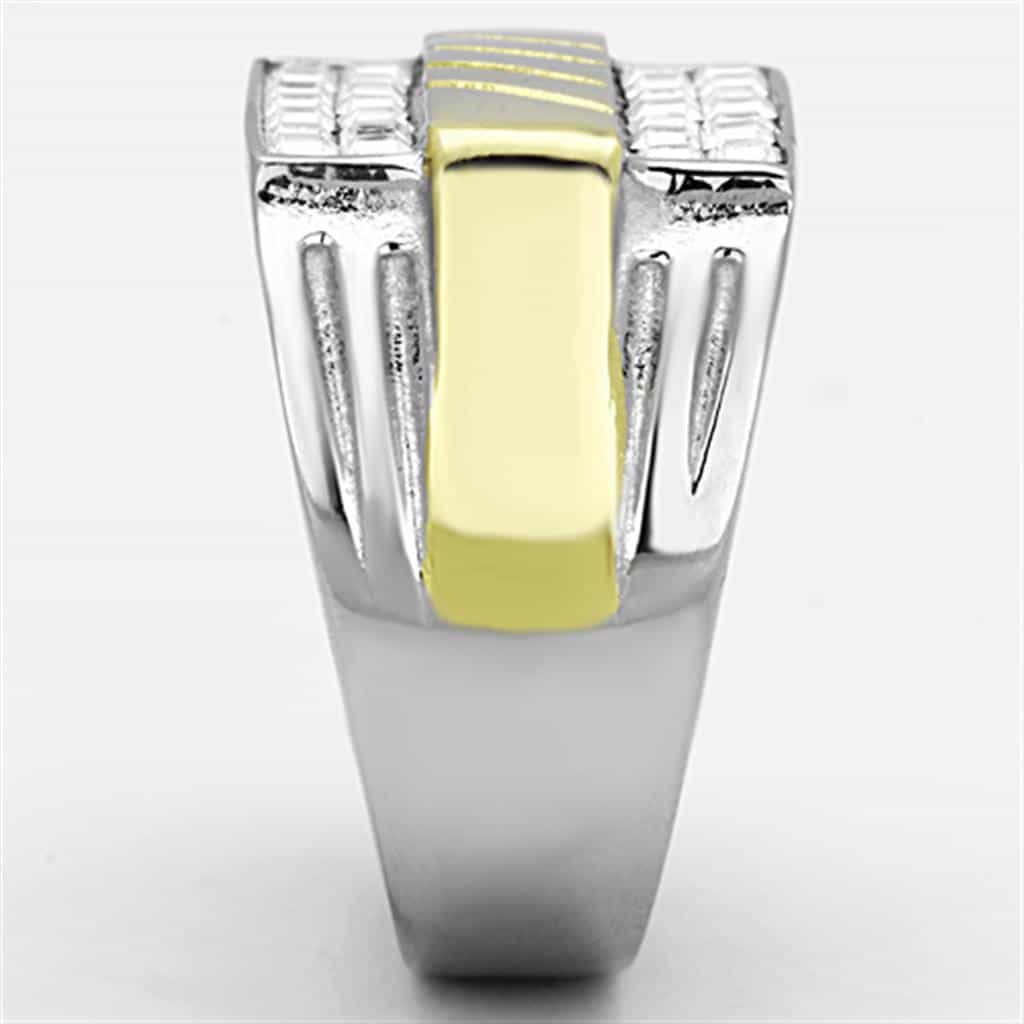Stainless Steel Two Tone Gold CZ Princess Channel Mens Ring view 4