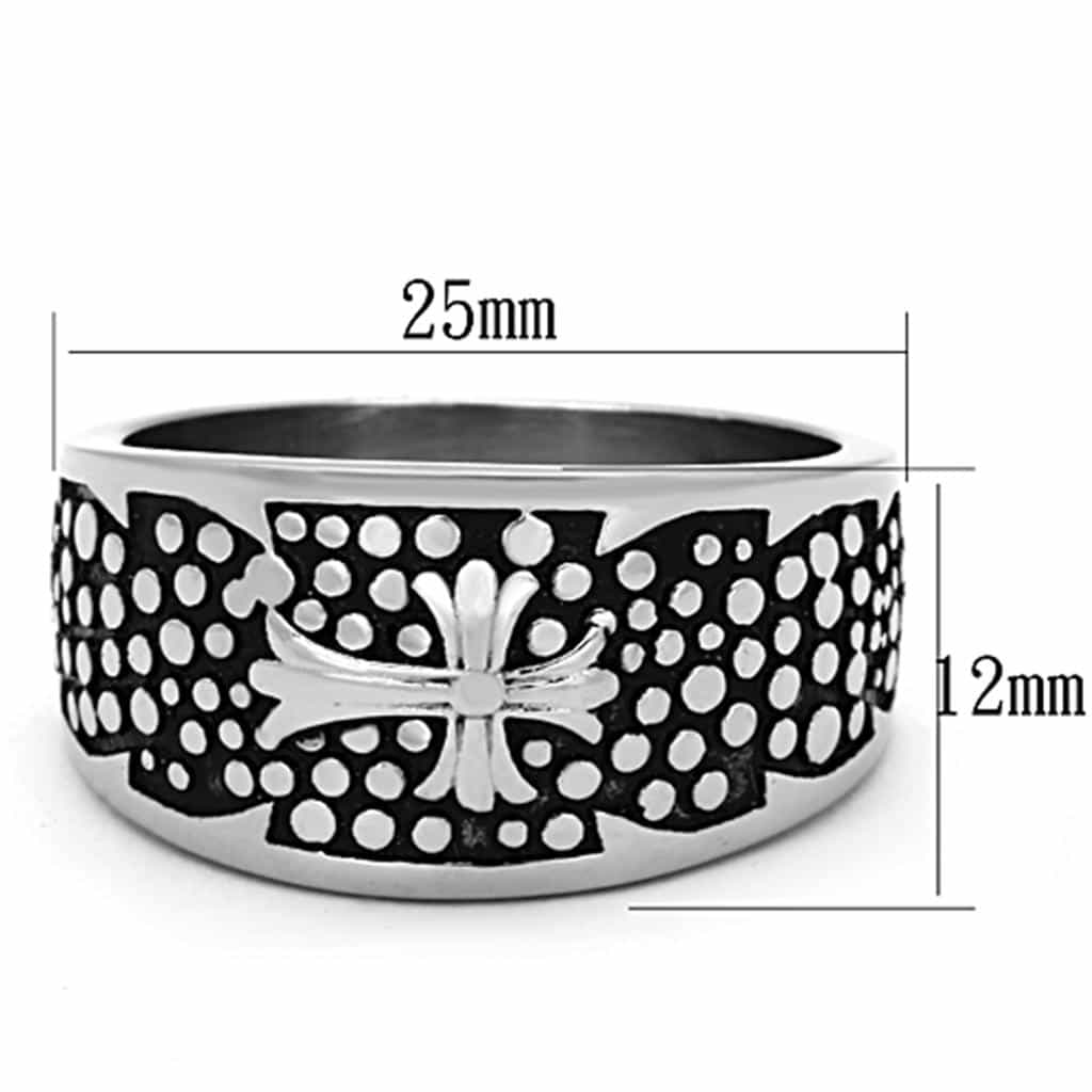 Stainless Steel Antiqued Textured Cross Dome Mens Band Ring view 6