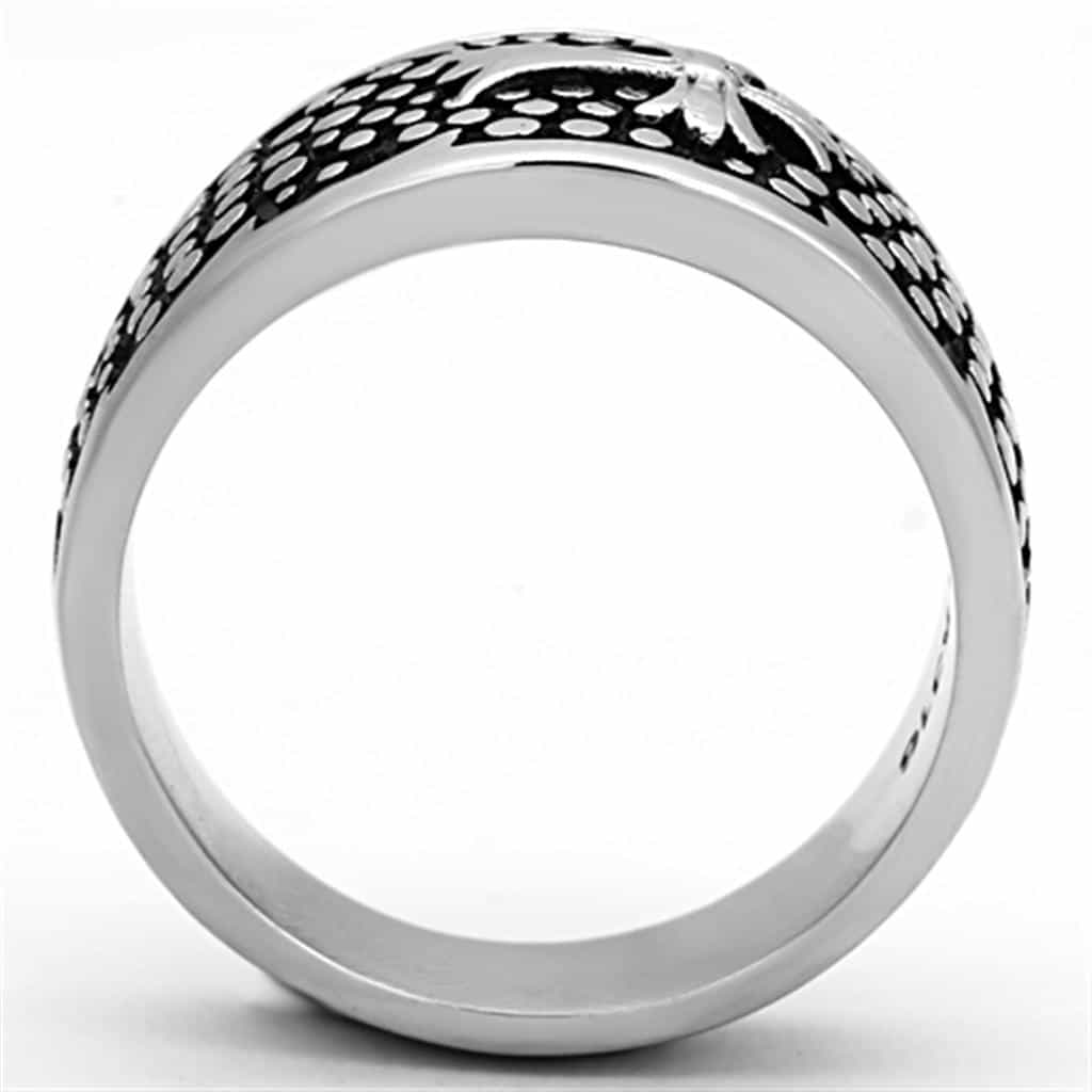 Stainless Steel Antiqued Textured Cross Dome Mens Band Ring view 7