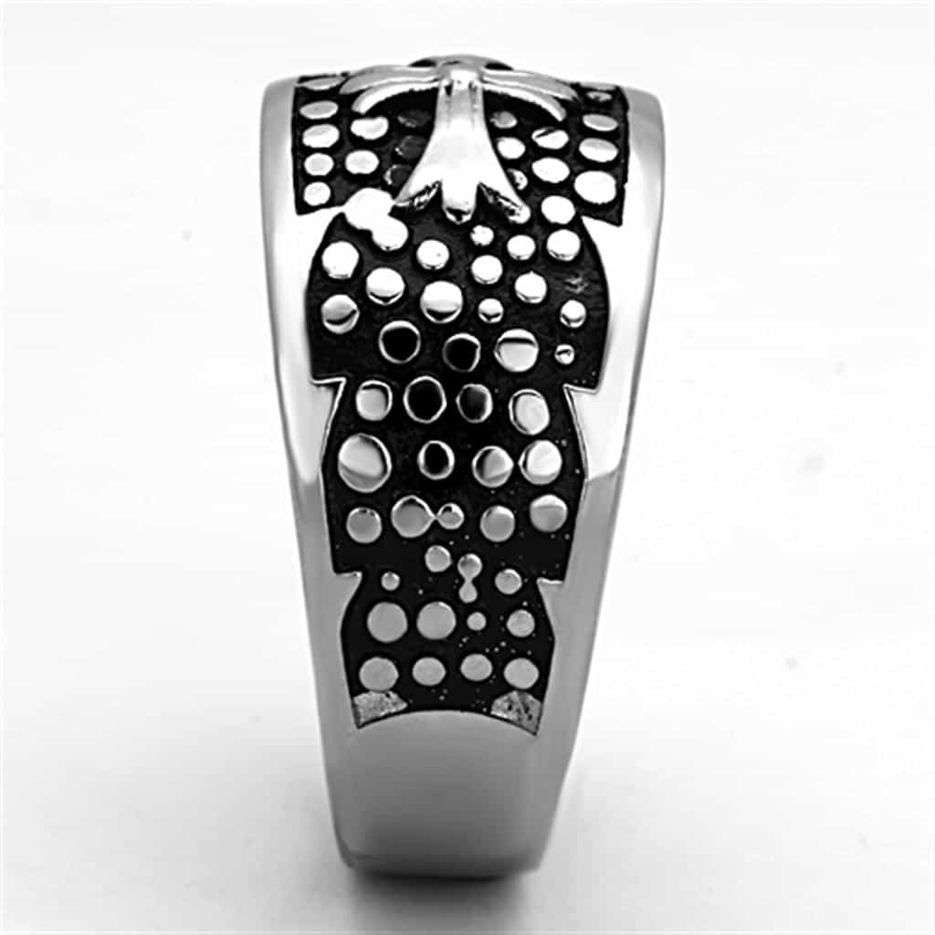 Stainless Steel Antiqued Textured Cross Dome Mens Band Ring view 8