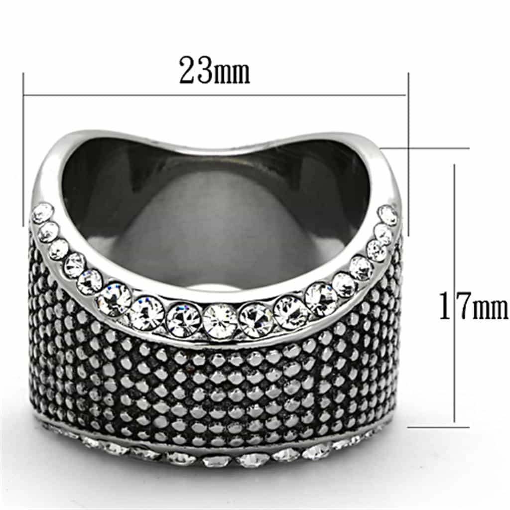 Stainless Steel Mesh Texture CZ Channel Wide Band Ring view 2
