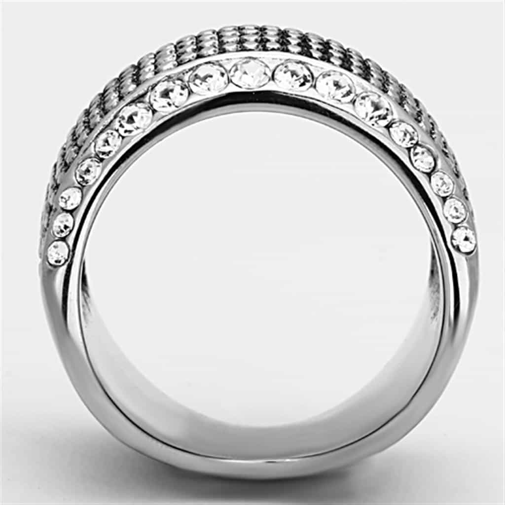Stainless Steel Mesh Texture CZ Channel Wide Band Ring view 3