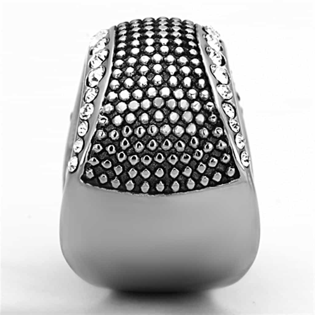 Stainless Steel Mesh Texture CZ Channel Wide Band Ring view 8