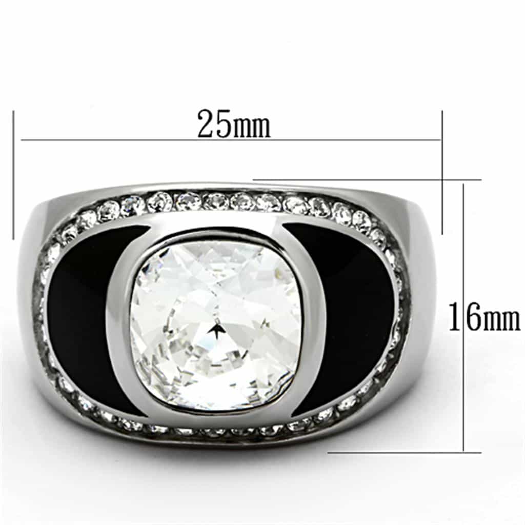 Stainless Steel Black Onyx CZ Oval Pave Mens Signet Ring view 6
