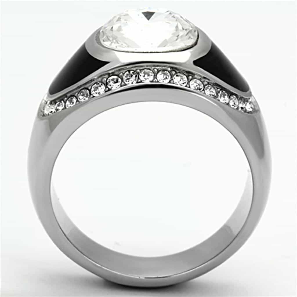 Stainless Steel Black Onyx CZ Oval Pave Mens Signet Ring view 7