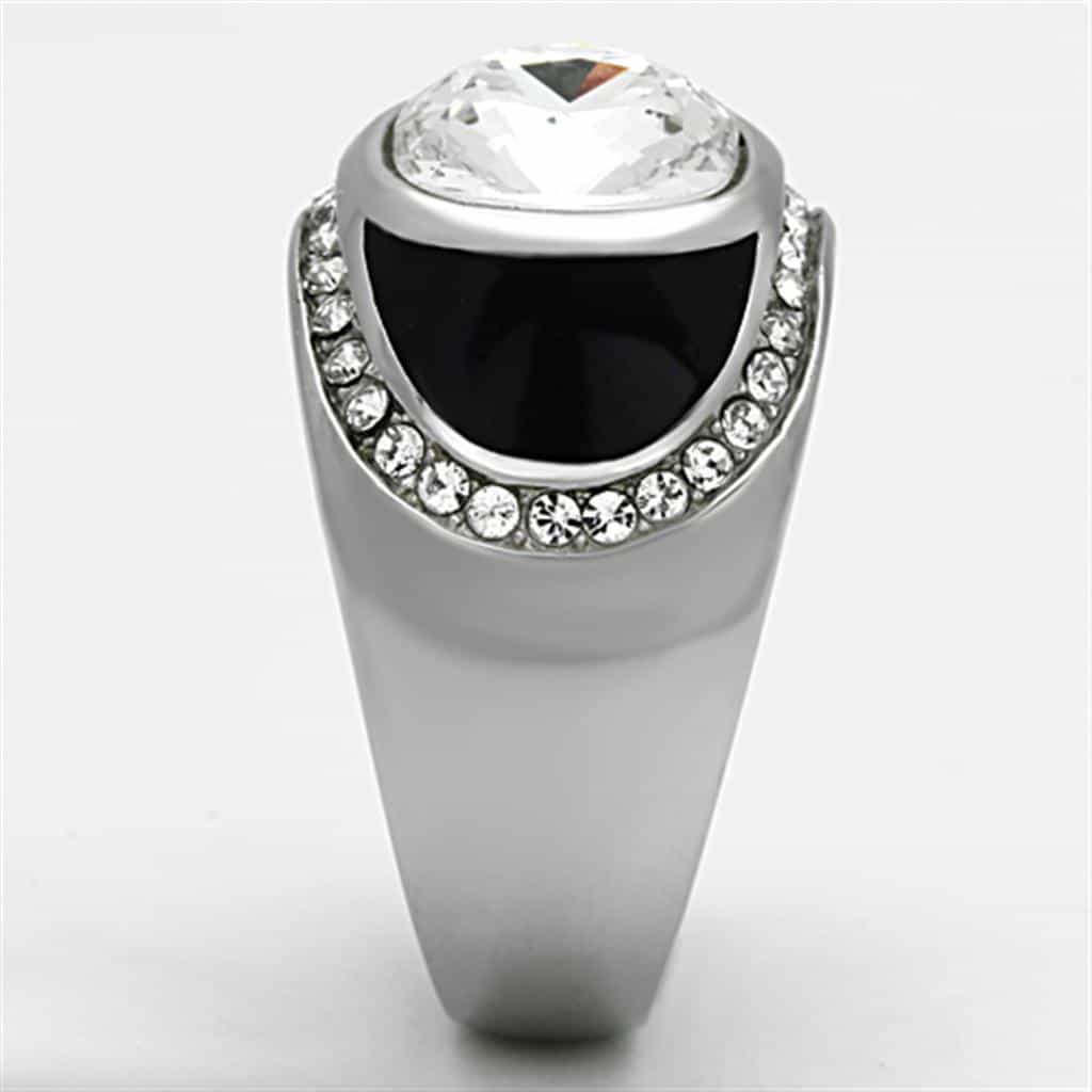 Stainless Steel Black Onyx CZ Oval Pave Mens Signet Ring view 4
