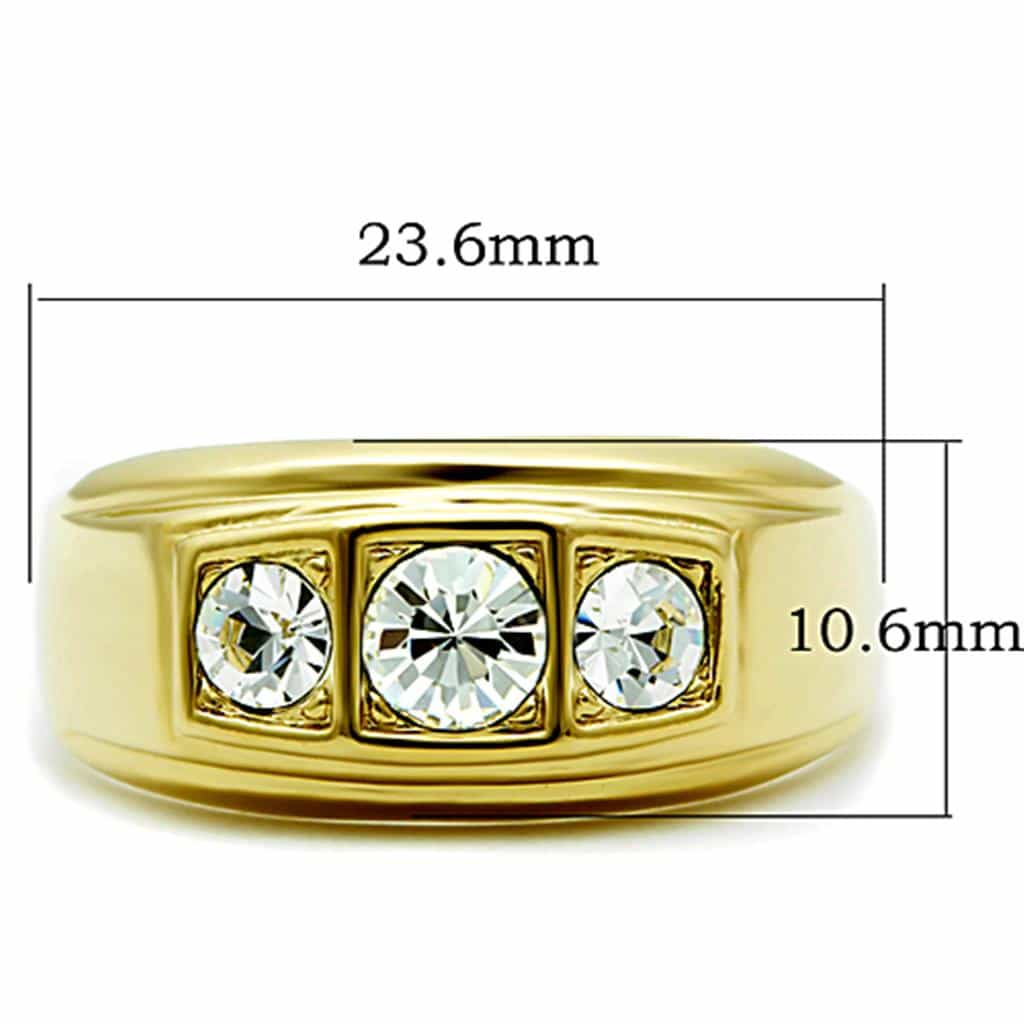 Stainless Steel Gold CZ Three Stone Bezel Mens Signet Ring view 6
