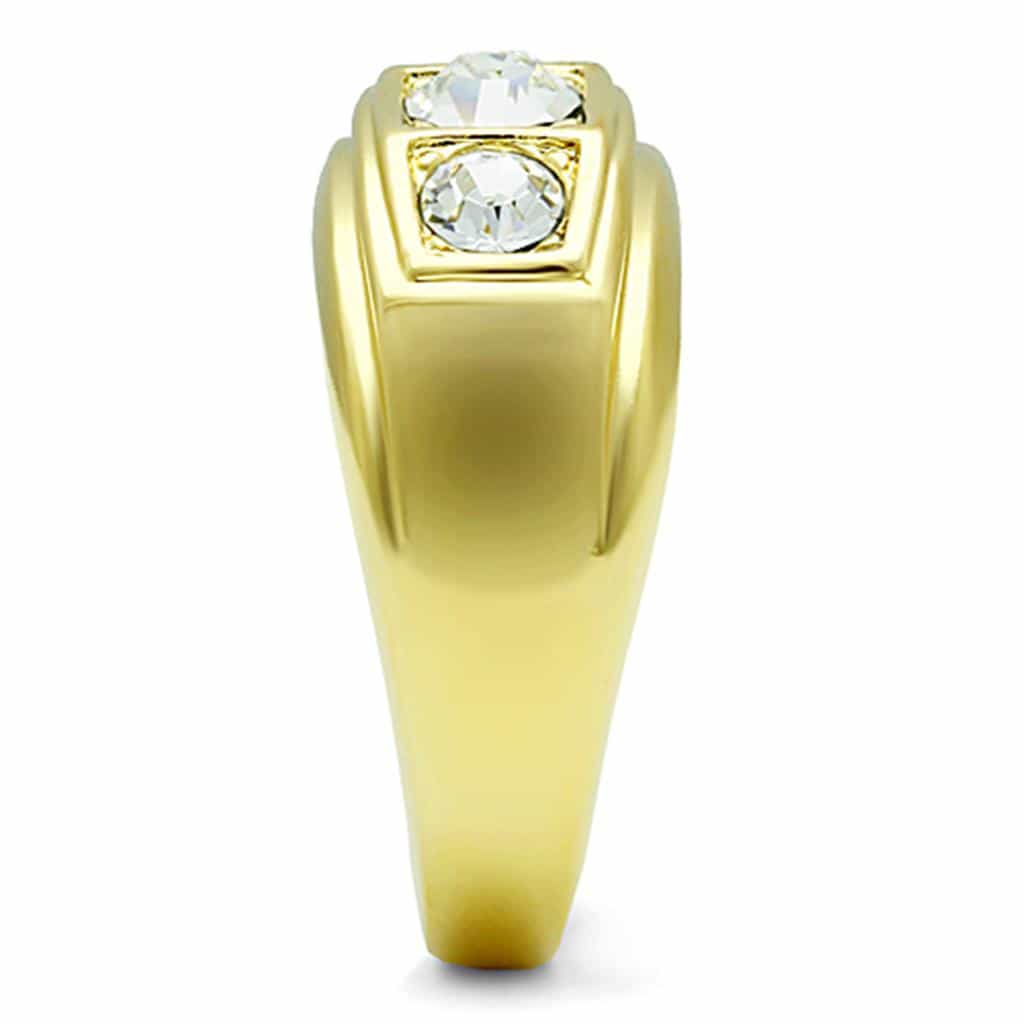 Stainless Steel Gold CZ Three Stone Bezel Mens Signet Ring view 8