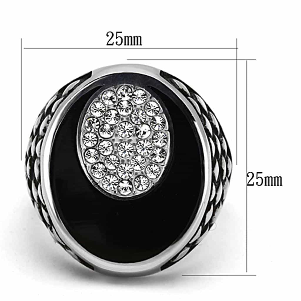Stainless Steel Black Onyx CZ Pave Circle Eagle Wing Mens Ring view 6