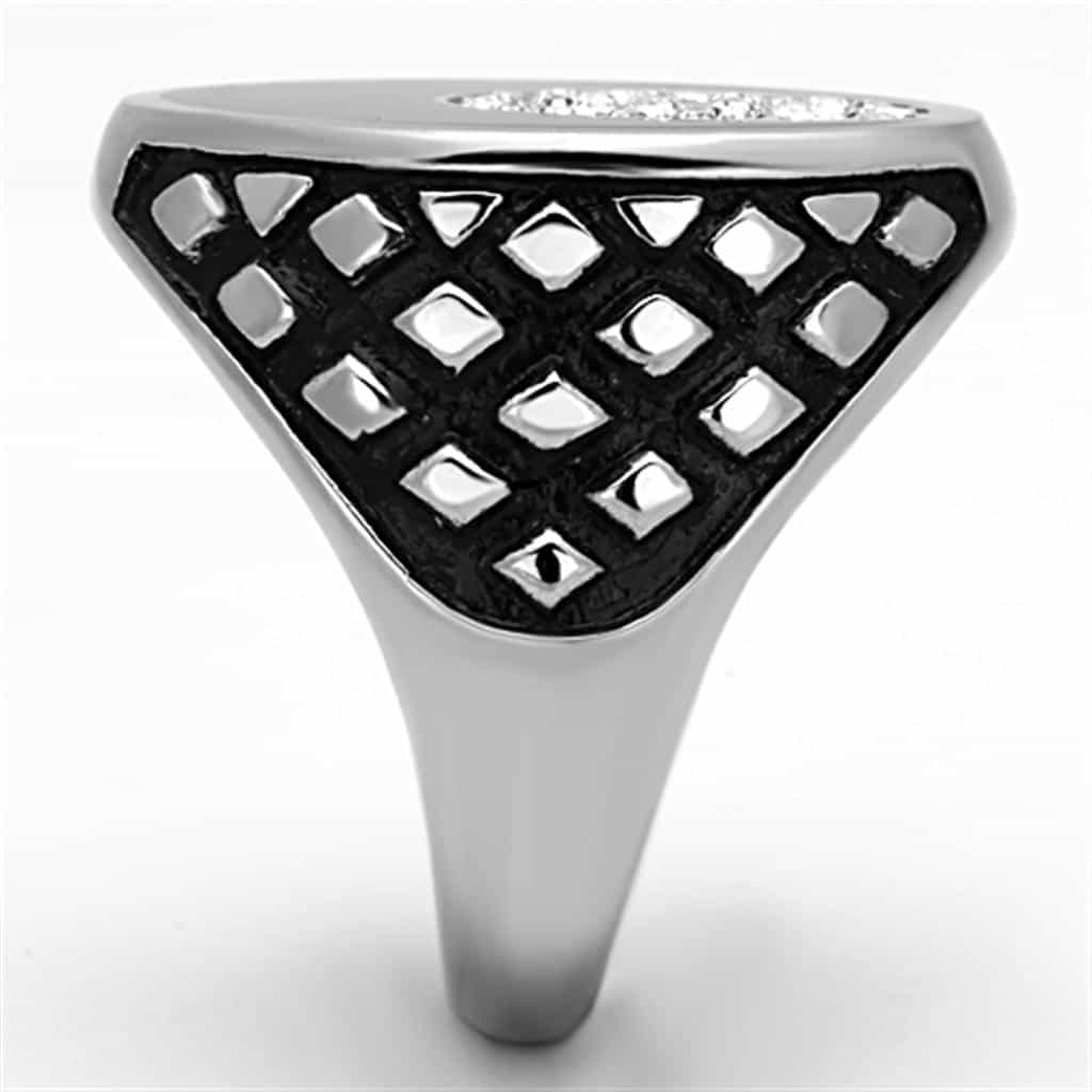 Stainless Steel Black Onyx CZ Pave Circle Eagle Wing Mens Ring view 7