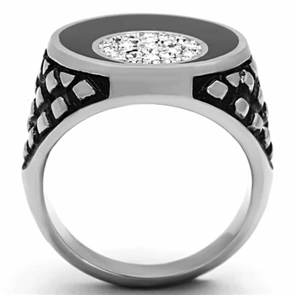 Stainless Steel Black Onyx CZ Pave Circle Eagle Wing Mens Ring view 8
