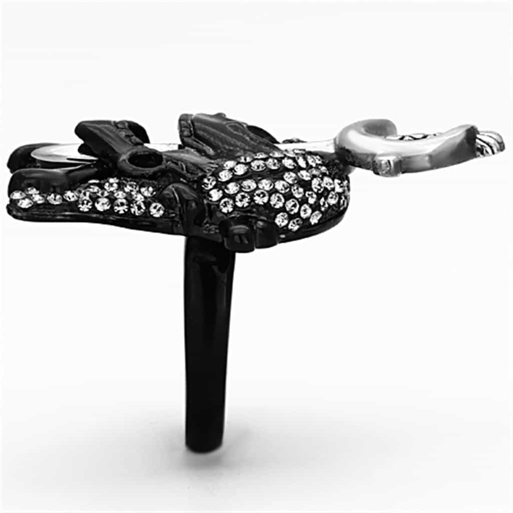 Stainless Steel Black CZ Elephant Sword Statement Ring view 5