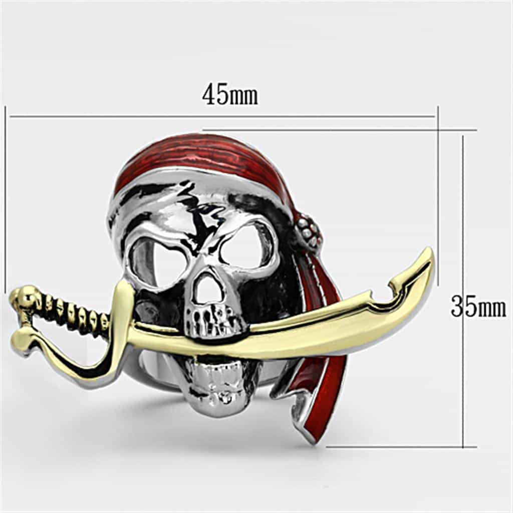 Stainless Steel Pirate Skull Red Bandana Gold Sword Ring view 8
