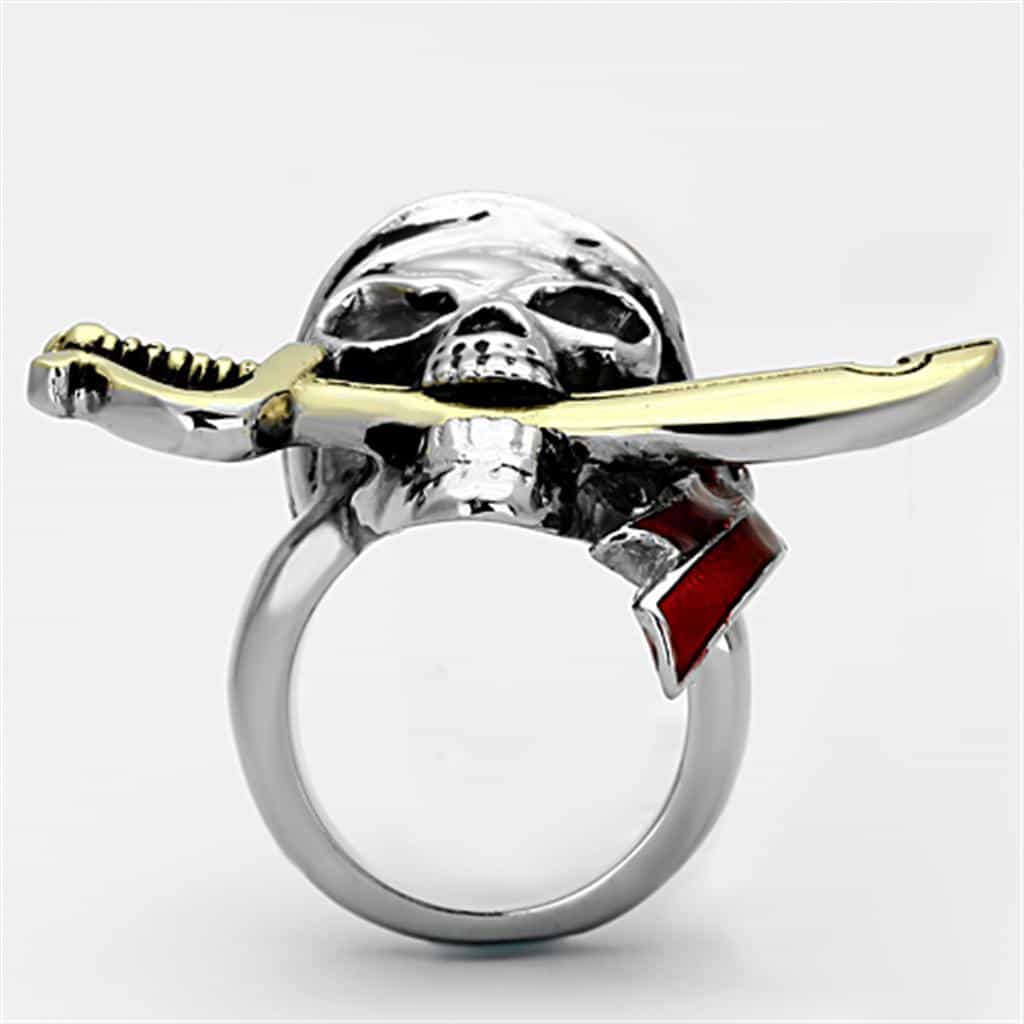 Stainless Steel Pirate Skull Red Bandana Gold Sword Ring view 9