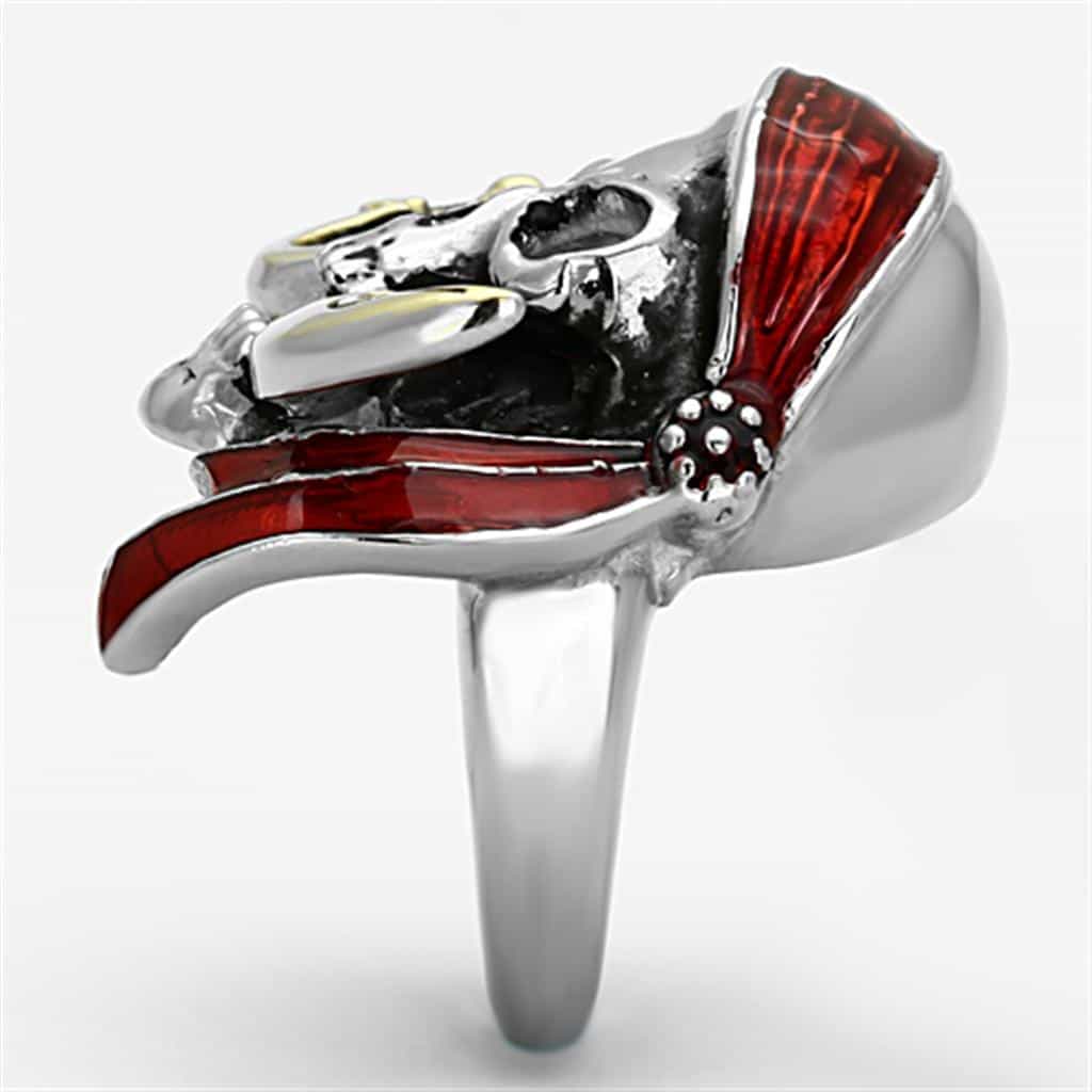 Stainless Steel Pirate Skull Red Bandana Gold Sword Ring view 6