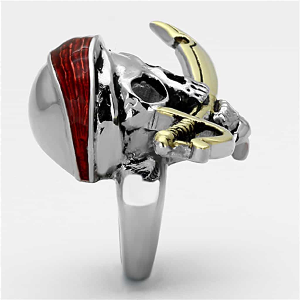 Stainless Steel Pirate Skull Red Bandana Gold Sword Ring view 5