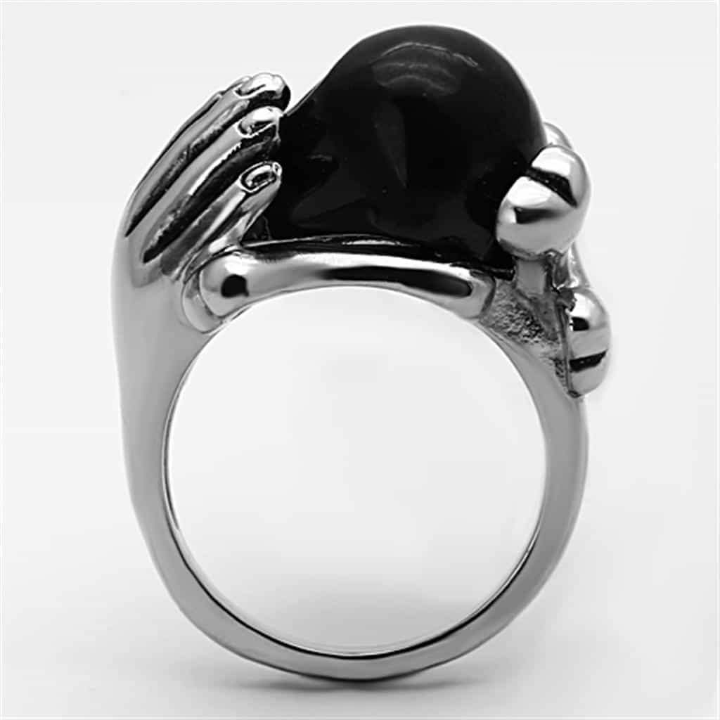 Stainless Steel Black Enamel Skull Claw Ring view 10