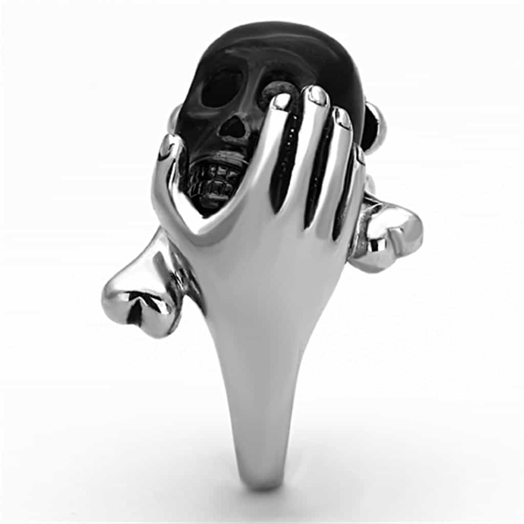 Stainless Steel Black Enamel Skull Claw Ring view 6